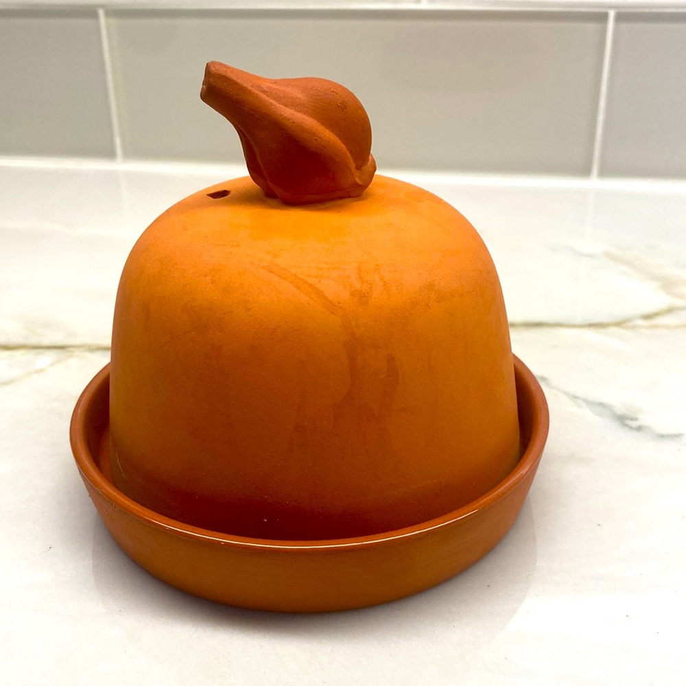 Vintage terracotta garlic roaster kitchenware earthenware 4 x 4" oven/microwave
